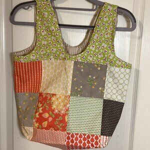 Handmade Reusable Grocery Shopping Tote Bag Cotton Fabric Reversible Washable